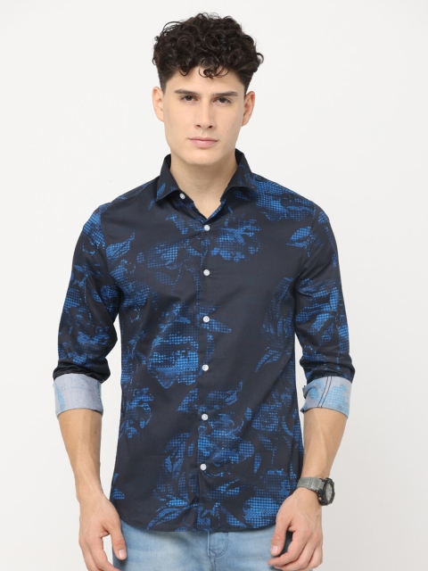 

Jean Cafe Men Navy Blue Cotton Premium Slim Fit Printed Casual Shirt