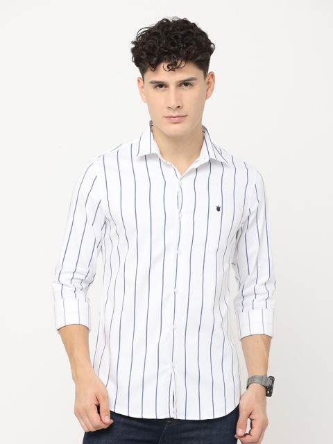 

Jean Cafe Men White Cotton Premium Slim Fit Striped Casual Shirt