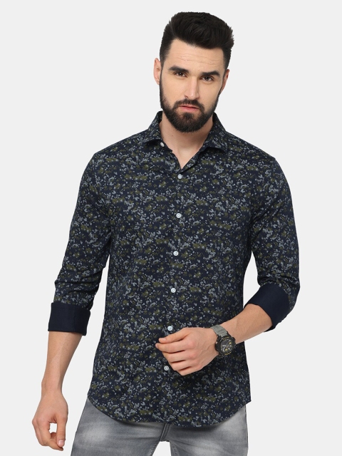 

Jean Cafe Men Navy Blue Cotton Premium Slim Fit Printed Casual Shirt
