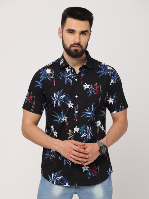 

Jean Cafe Men Black Premium Floral Printed Cotton Casual Shirt