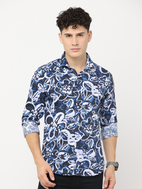 

Jean Cafe Men Navy Blue Premium Slim Fit Floral Printed Cotton Casual Shirt