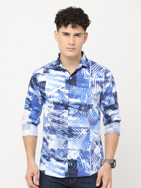 

Jean Cafe Men Blue Premium Slim Fit Printed Cotton Casual Shirt
