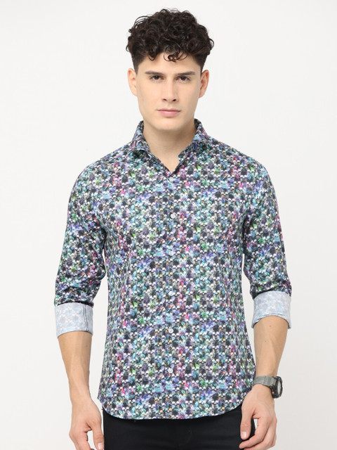 

Jean Cafe Men Grey Premium Slim Fit Printed Cotton Casual Shirt