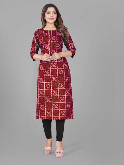 

Fashion FRICKS Women Red Bandhani Printed Kurta