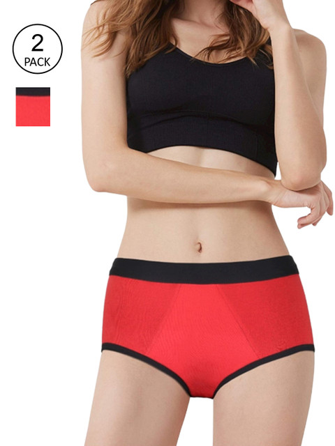 

CareDone Women Pack Of 2 Red & Black Absorbent No Leak Reusable & Washable Period Briefs