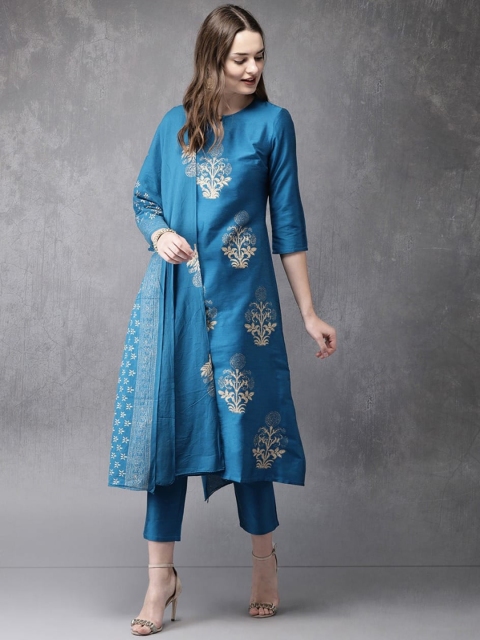 

MORLY Women Blue Printed Kurta with Trousers & Dupatta
