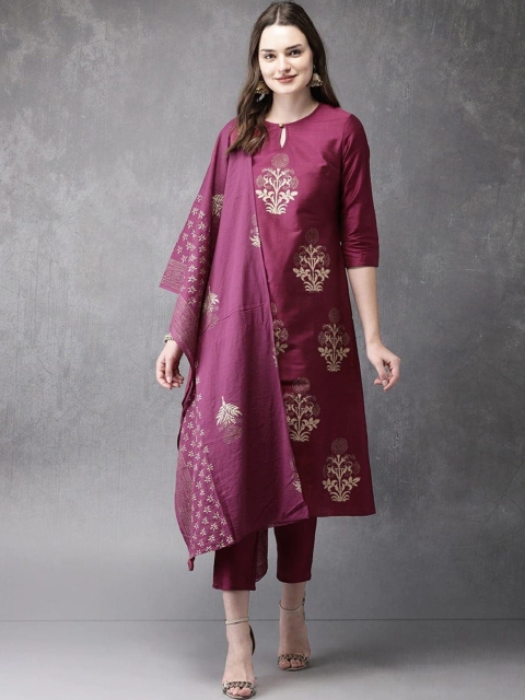 

MORLY Women Purple Floral Printed Kurta with Trousers & Dupatta