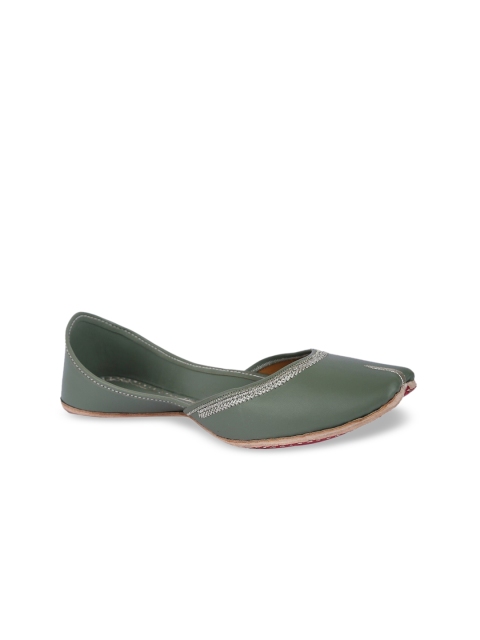 

5 ELEMENTS Women Green Embellished Ethnic Mojaris Flats