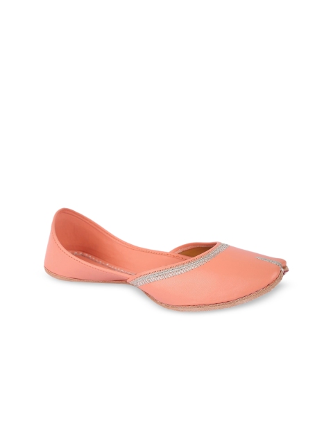 

5 ELEMENTS Women Peach-Coloured Embellished Ethnic Mojaris Flats