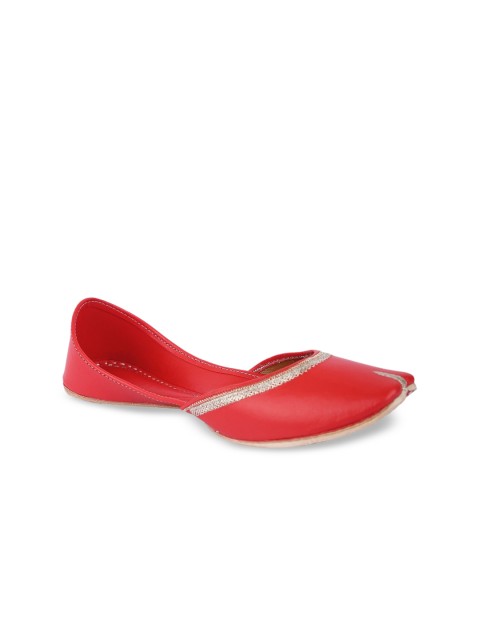 

5 ELEMENTS Women Red Embellished Mojaris Flats