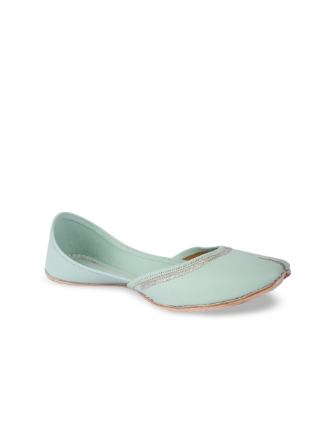 

5 ELEMENTS Women Green Embellished Mojaris Flats