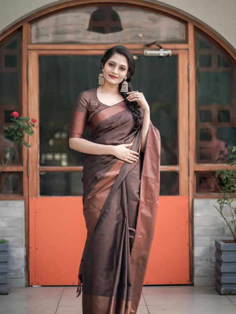 

Fashion Booms Copper-Toned & Brown Woven Design Zari Pure Silk Saree