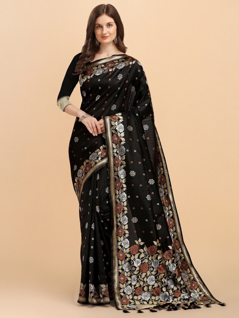 

Fashion Booms Black & Gold-Toned Woven Design Zari Pure Silk Saree