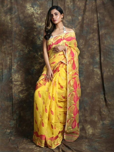 

Fashion Booms Yellow & Pink Ethnic Motifs Pure Cotton Saree