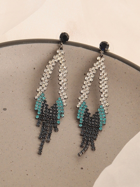 

SOHI White & Turquoise Blue Gold Plated Contemporary Drop Earrings