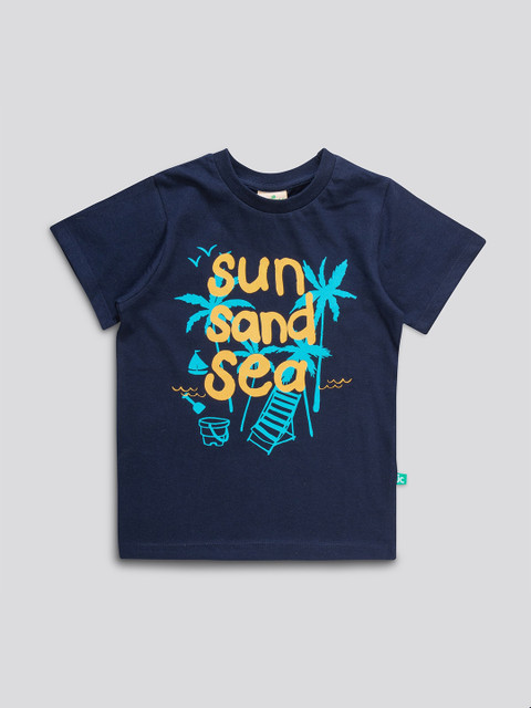 

JusCubs Boys Navy Blue Typography Printed Pure Cotton T-shirt