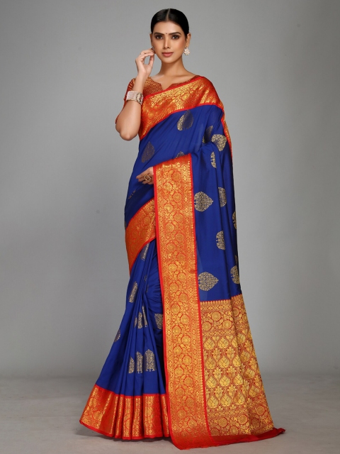 

Varkala Silk Sarees Blue & Red Woven Design Zari Silk Blend Gadwal Saree