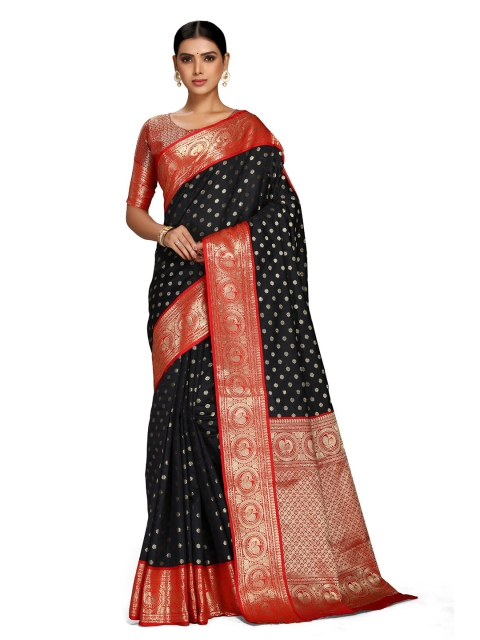 

Varkala Silk Sarees Black & Red Woven Design Zari Silk Blend Gadwal Saree