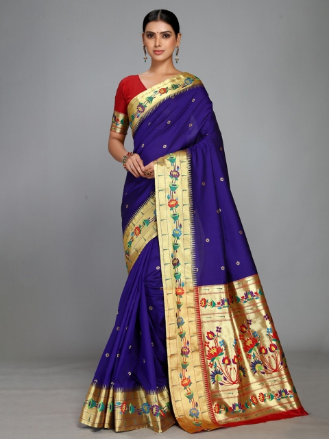 

Varkala Silk Sarees Violet & Red Floral Woven Design Paithani Zari Saree