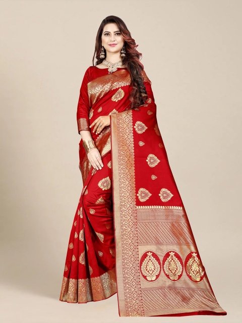 

MS RETAIL Red & Gold-Toned Ethnic Motifs Zari Banarasi Saree