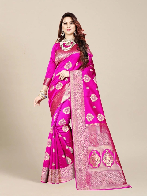 

MS RETAIL Pink & Gold-Toned Ethnic Motifs Zari Banarasi Saree