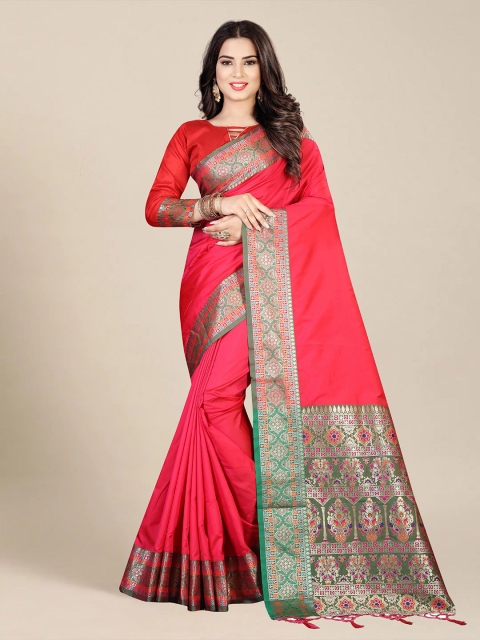 

MS RETAIL Pink & Green Zari Banarasi Saree