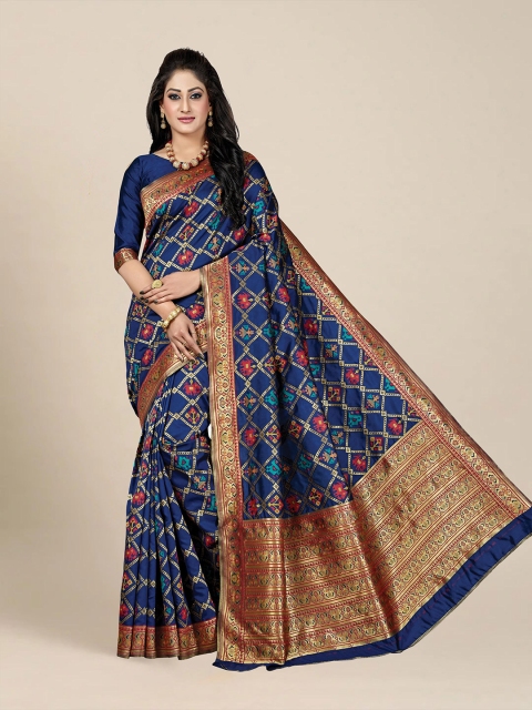 

MS RETAIL Navy Blue & Gold-Toned Zari Banarasi Saree