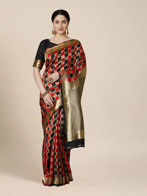 

MS RETAIL Red & Black Zari Banarasi Saree