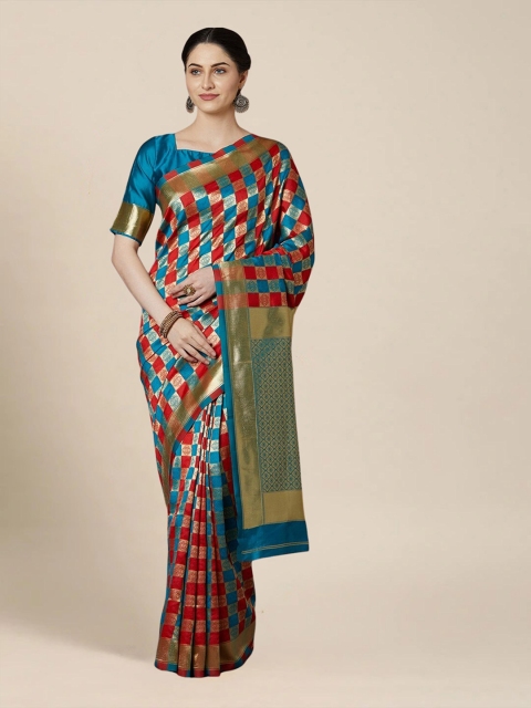 

MS RETAIL Red & Teal Zari Banarasi Saree