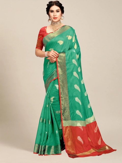 

MS RETAIL Sea Green Floral Zari Chanderi Saree