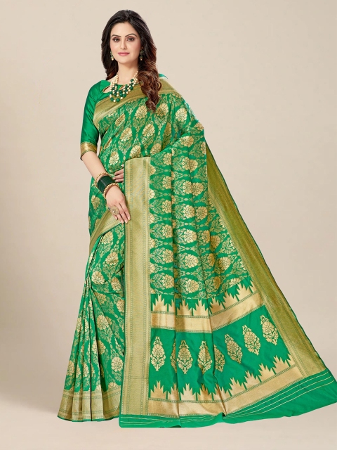 

MS RETAIL Green & Gold-Toned Woven Design Zari Art Silk Banarasi Saree