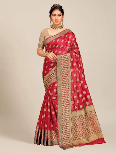 

MS RETAIL Maroon & Gold-Toned Ethnic Motifs Zari Chanderi Saree