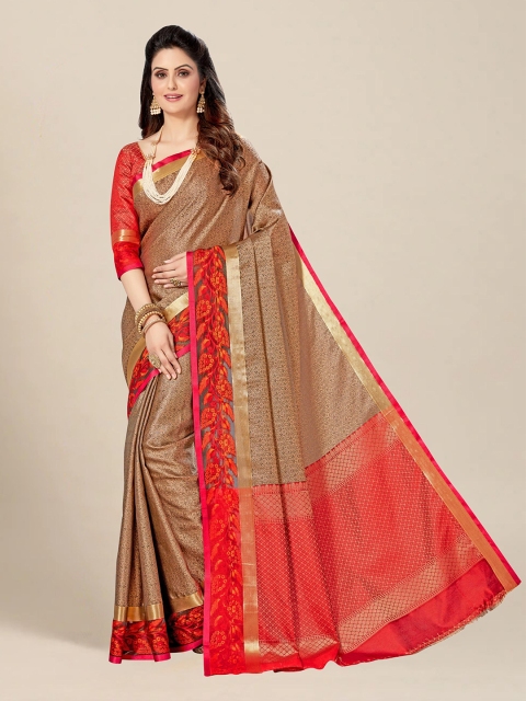 

MS RETAIL Beige & Red Ethnic Motifs Zari Art Silk Banarasi Saree
