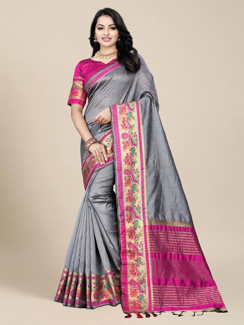 

MS RETAIL Grey & Pink Zari Art Silk Banarasi Saree