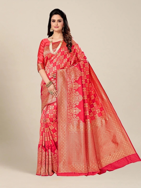 

MS RETAIL Red & Gold-Toned Ethnic Motifs Zari Art Silk Banarasi Saree