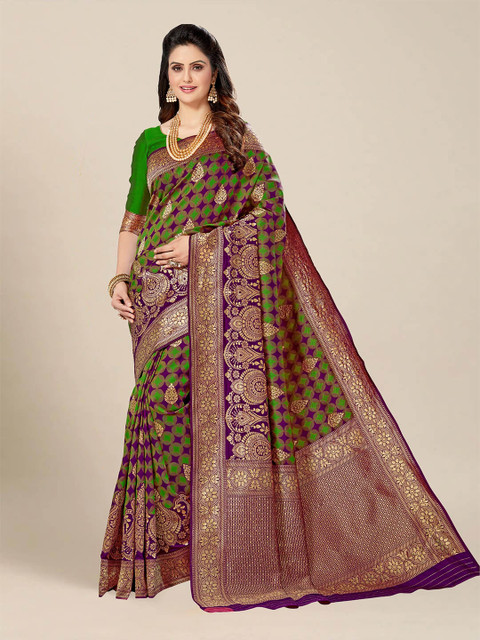 

MS RETAIL Magenta Ethnic Motifs Zari Art Silk Banarasi Saree