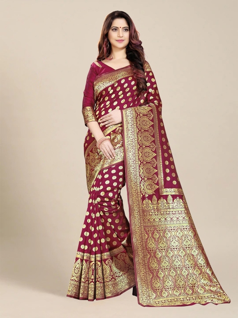 

MS RETAIL Maroon & Gold-Toned Ethnic Motifs Zari Art Silk Banarasi Saree