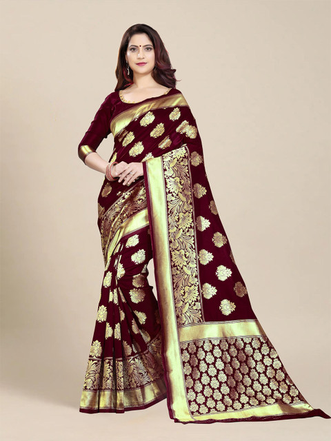 

MS RETAIL Maroon & Gold-Toned Ethnic Motifs Zari Art Silk Banarasi Saree