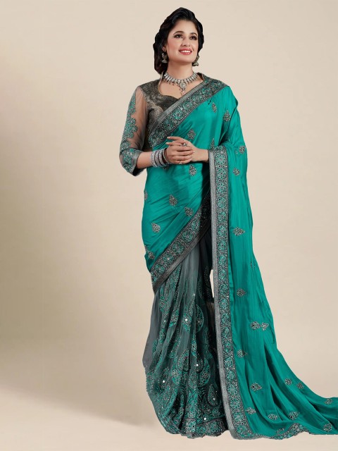 

MS RETAIL Green Ethnic Motifs Zardozi Saree