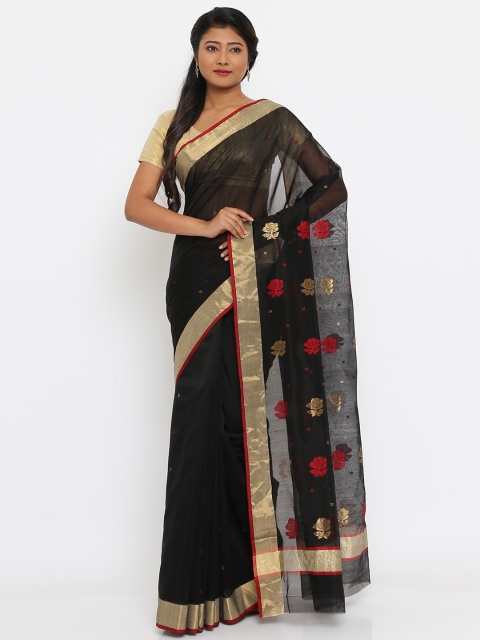 

gocoop Black Woven Design Silk Cotton Handloom Saree