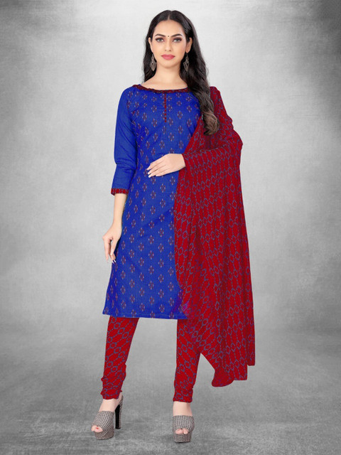 

MORLY Women Blue & Maroon Printed Unstitched Dress Material