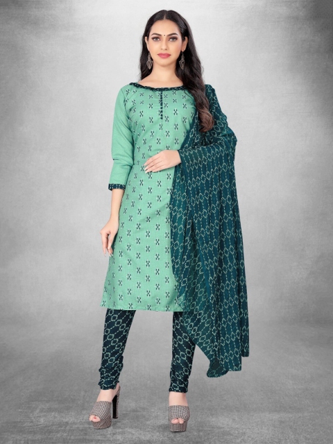 

MORLY Women Green & White Printed Unstitched Dress Material