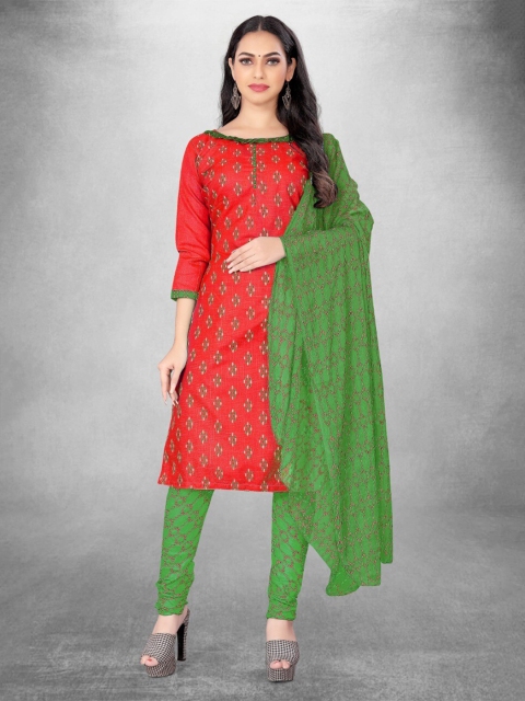 

MORLY Women Red & Green Printed Unstitched Dress Material