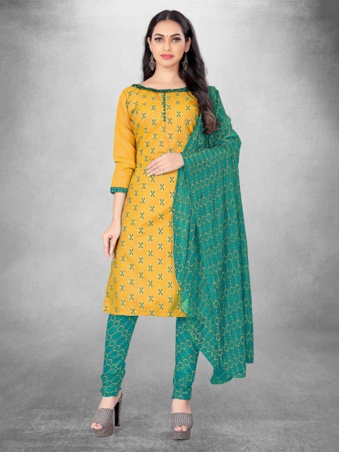 

MORLY Women Yellow & Green Printed Unstitched Dress Material
