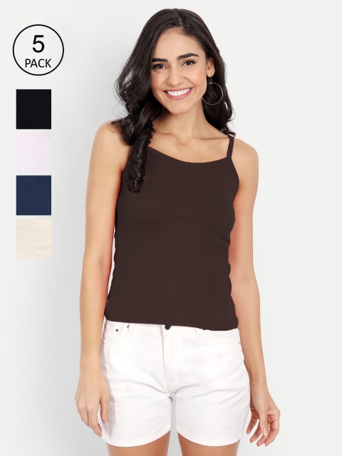 

BLAZON Women Pack of 5 Solid Camisoles, White
