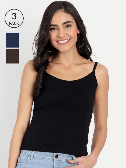 

BLAZON Women Pack of 3 Solid Camisoles, Black