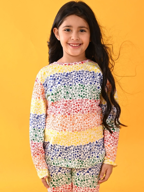 

Anthrilo Girls White & Blue Printed Cotton Night suit AN13778N