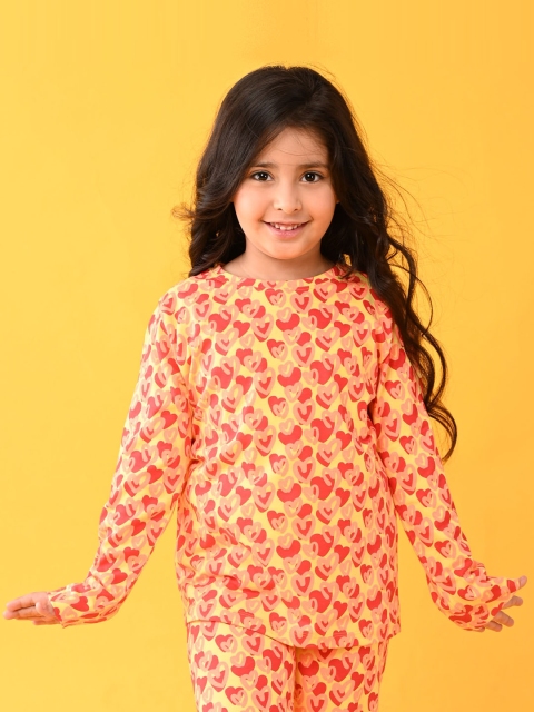 

Anthrilo Girls Yellow & Red Printed Cotton T-shirt and Pyjama Set AN13843N