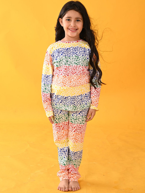 

Anthrilo Girls White & Blue Printed Cotton Night suit AN13778N