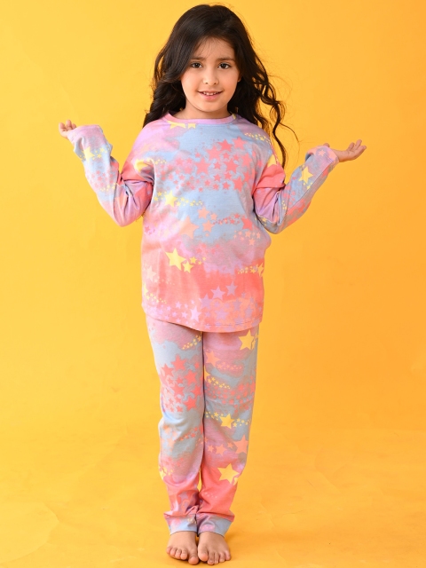 

Anthrilo Girls Pink & Blue Tie and Dye Cotton Night suit SetAN13830N